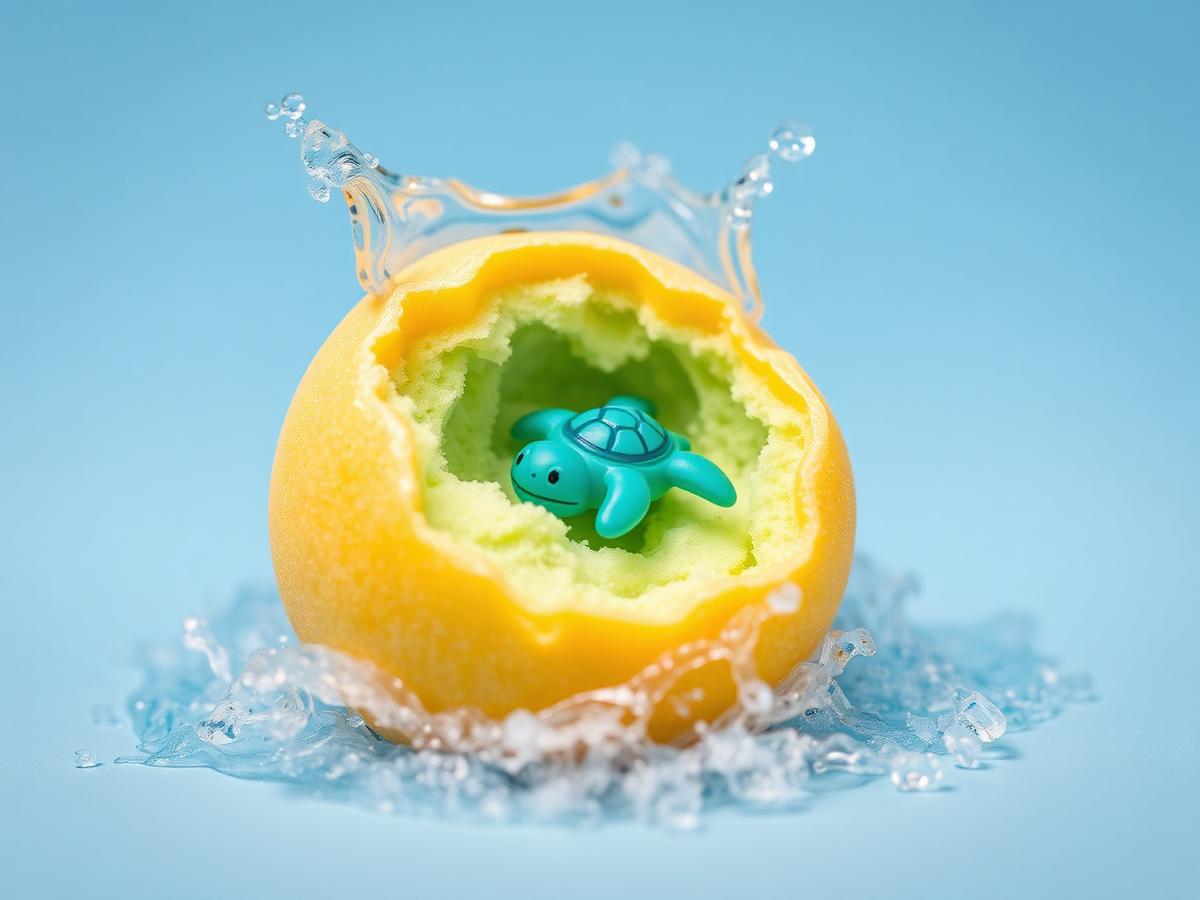 Turtle toy revealed inside dissolving bath bomb